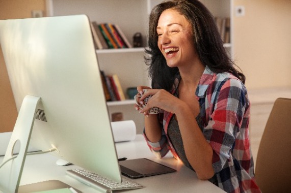 HR lady laughing at our amusing blog post. HR lady laughing at our amusing blog post.
