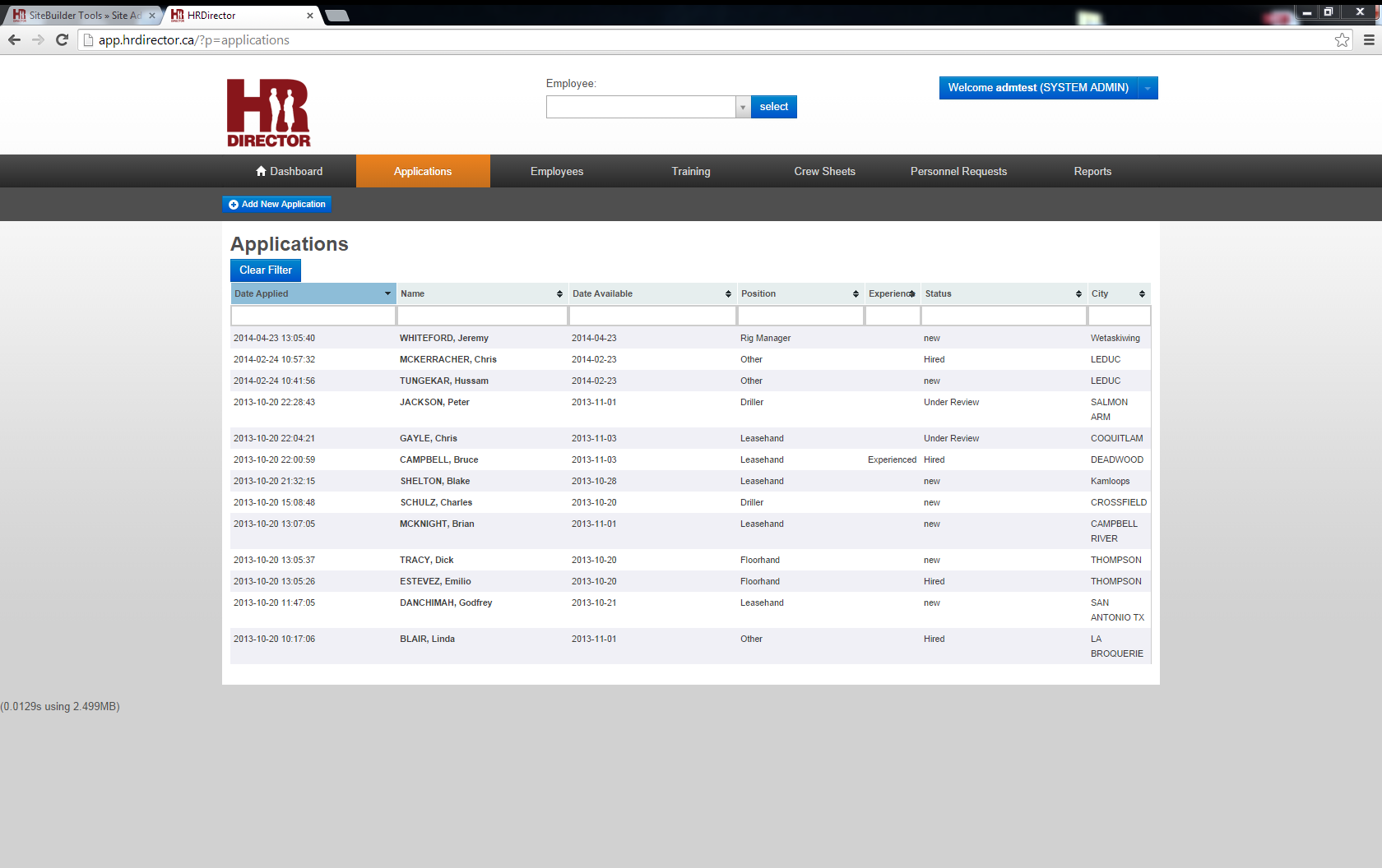 HRMS Employee Application HRMS Apps page with filtered factors