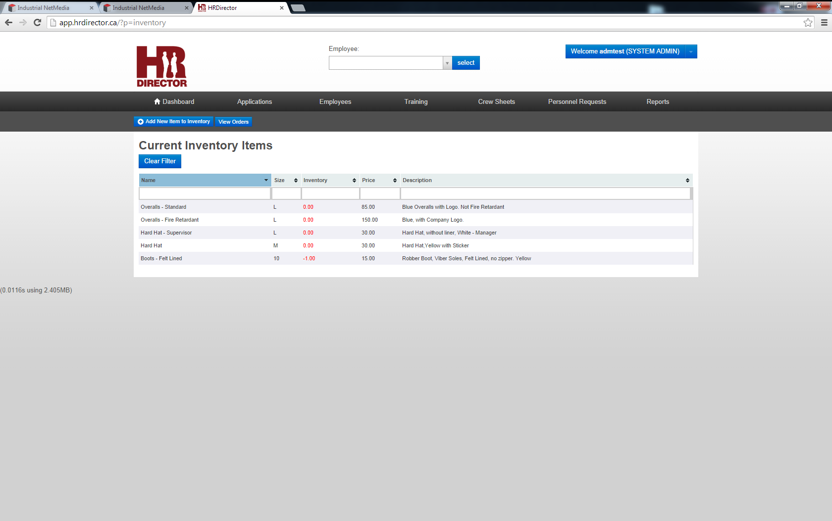 HR Director Inventory Issuance Tracking Screenshot of personnel gear inventory