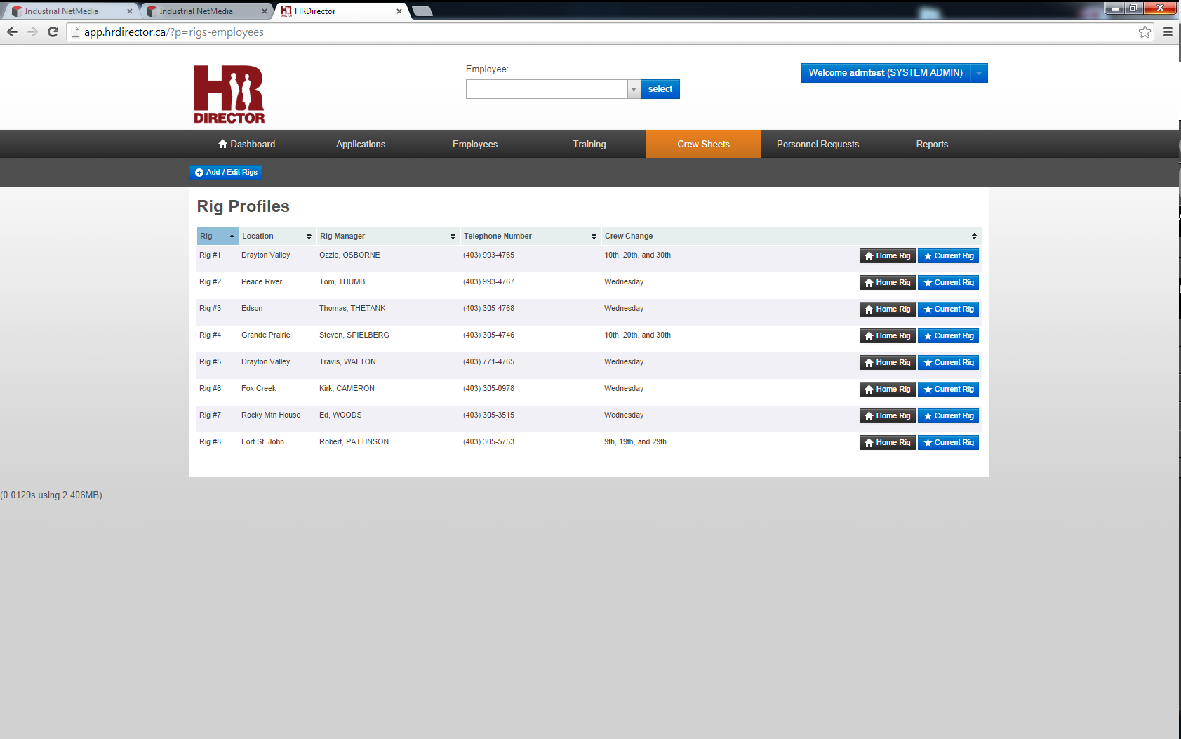 Cre Sheet Screenshot Crew profiles with staff, positions and certifications